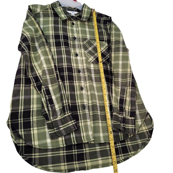 Time & Tru Women's Plaid Button-Up Long Sleeve Shirt Green & Black Small (4-6) - Picture 11 of 11